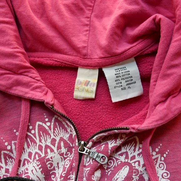 Billabong Y2K Pink Zip Up Hoodie Women's XL Peace Sign Bohemian Hippie Logo - Picture 3 of 14